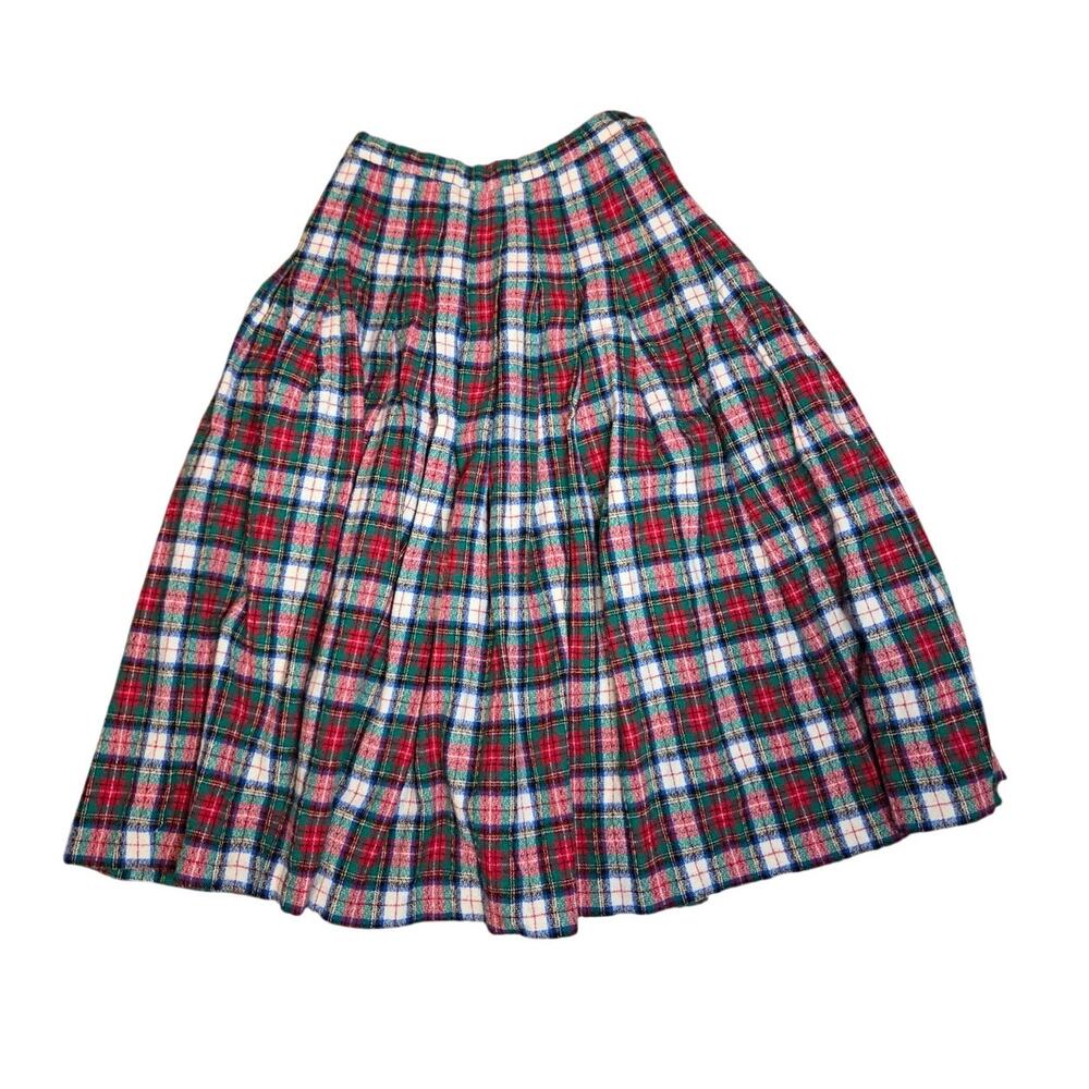 Pendleton vtg 100% wool tartan plaid red multi color pleated maxi skirt 6 P